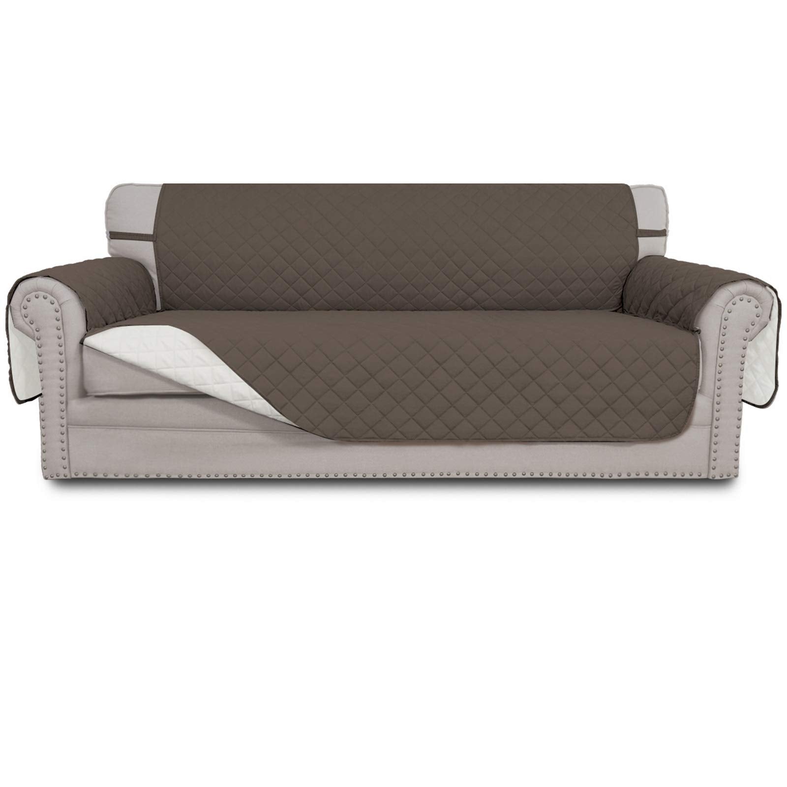 Easy-Going Reversible Couch Cover, 3 Cushion Sofa, Large, Taupe/Ivory