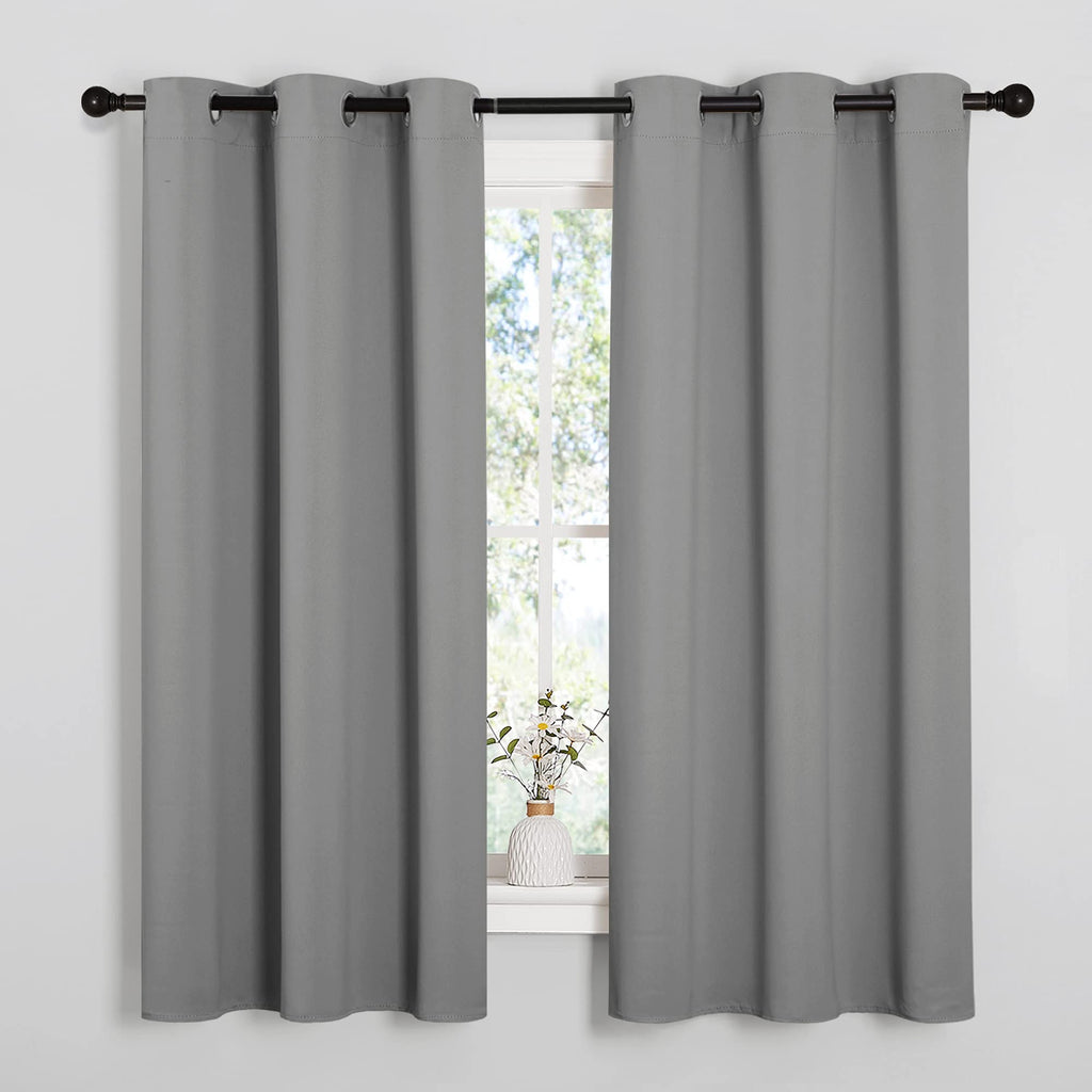 NICETOWN Silver Grey Thermal Insulated Grommet Blackout Curtains, Kids Window Drape Panel for Nursery, Privacy Short Curtains (2 Panels, W42 x L48 -Inch)