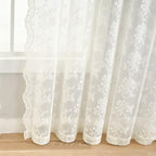 YJ YANJUN Vintage Lace Curtains - Fancy Flower Pattern Ivory 102 Inch Long Curtain Panels for for Patio Sliding Door Bedroom Counrty Cream Light Filtering Drapes 2 Panels Set,52x102 Inch Off White