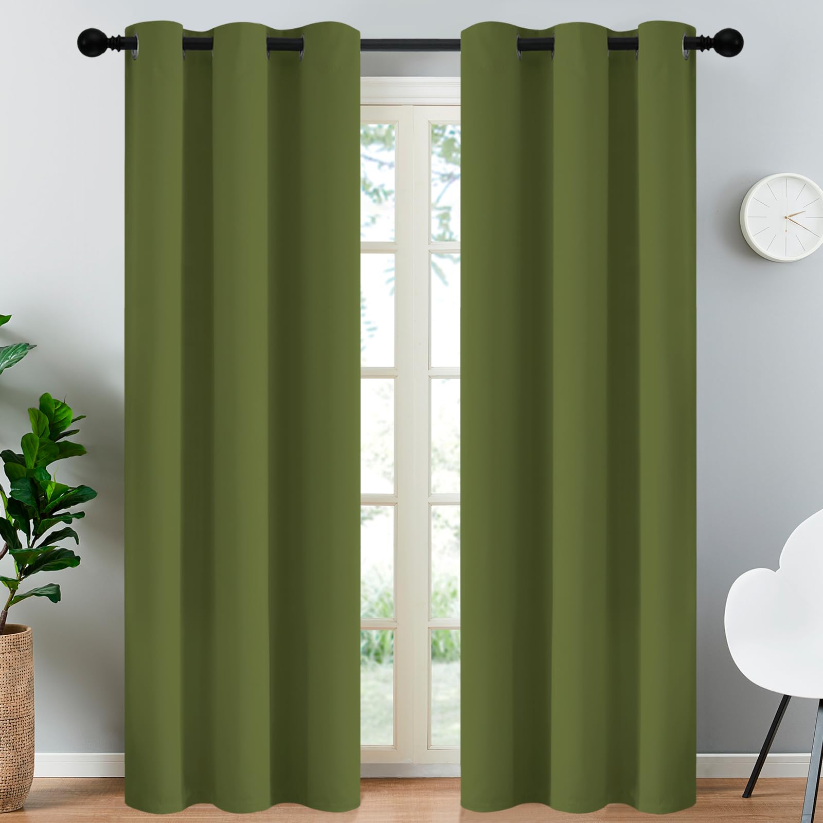 Yakamok Blackout Curtains 38x84 inch Olive Green Thermal Drapes-Bedroom
