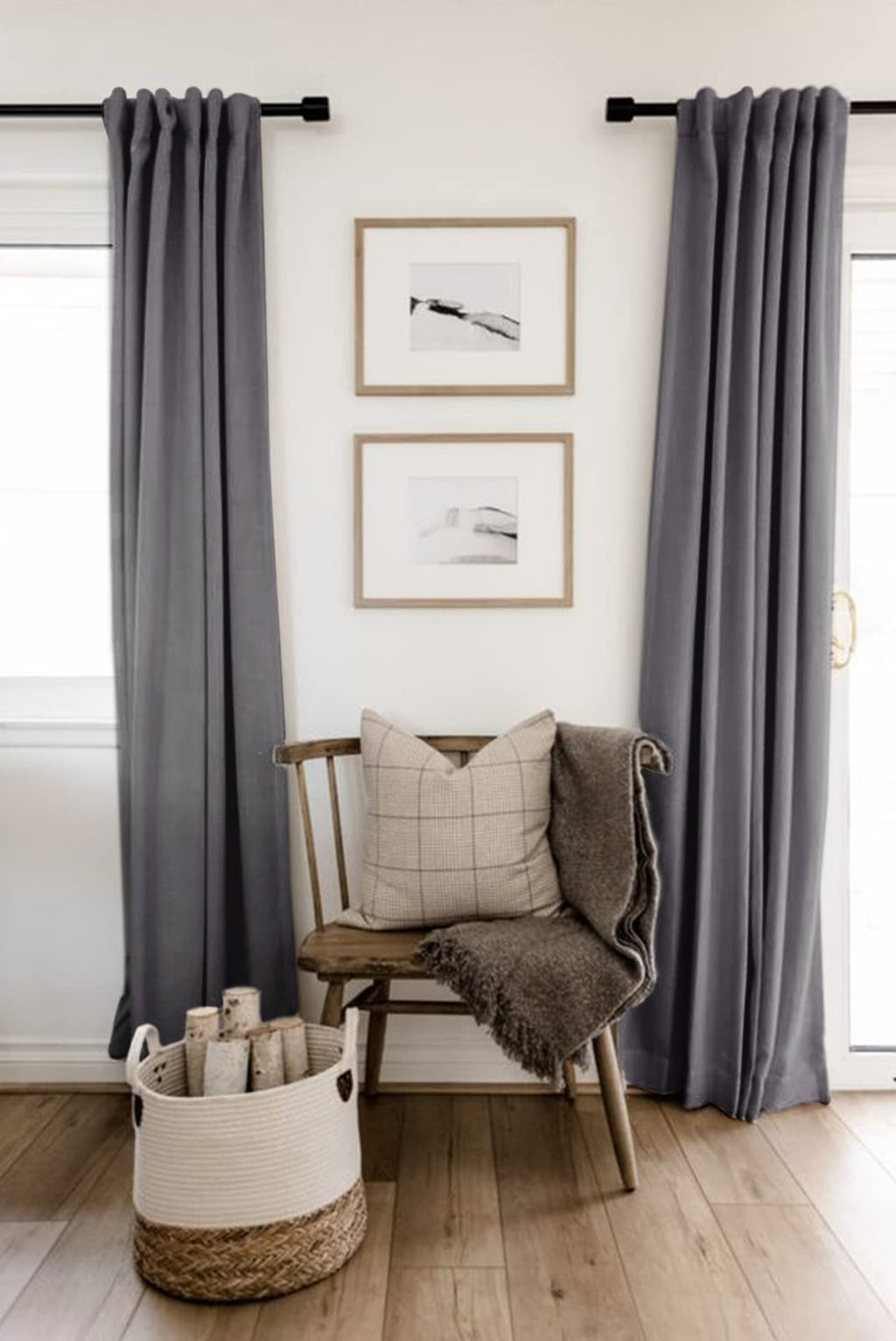 Faux Linen Total Blackout Curtains for Bedroom 96 Inches Long, Darkgray