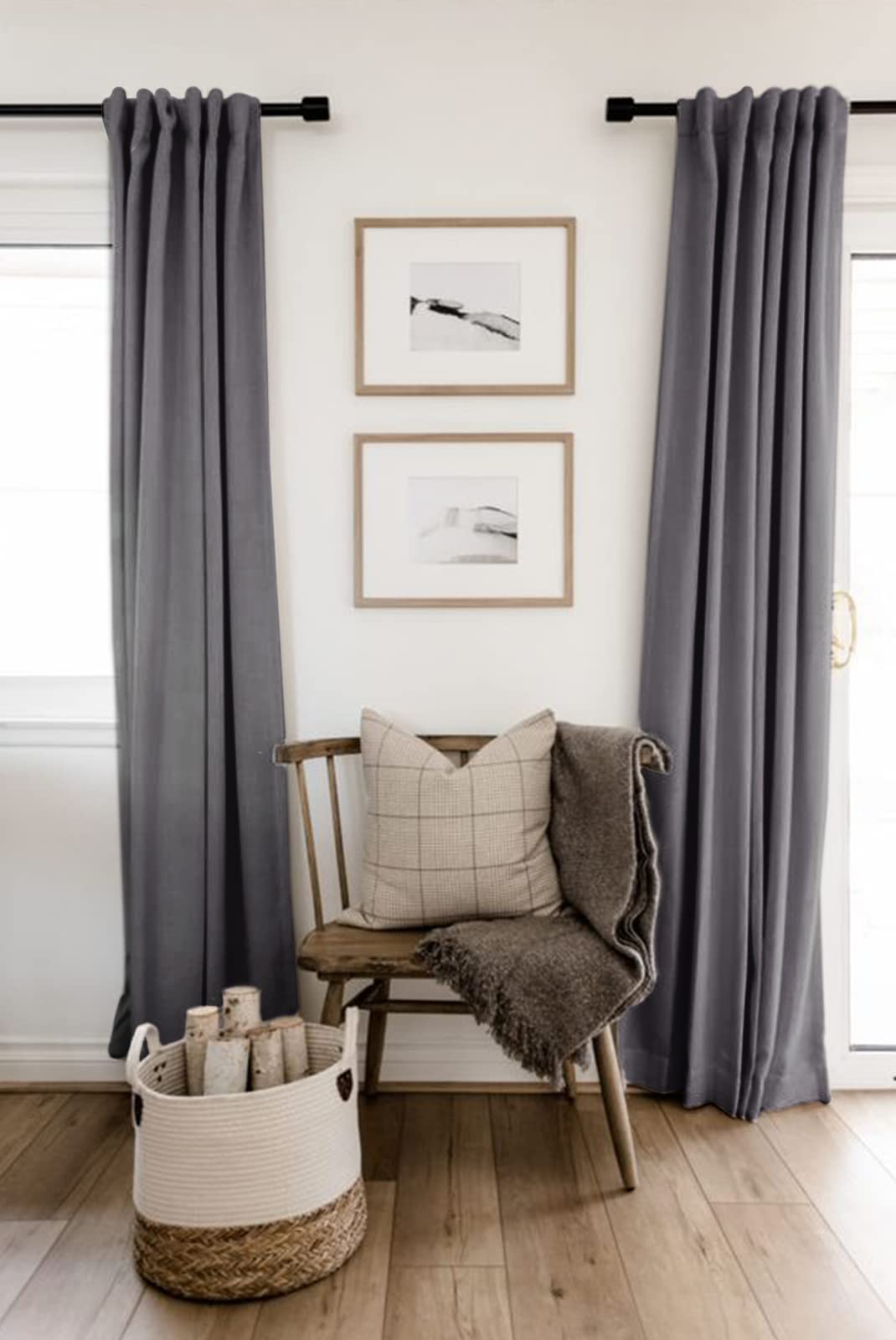 Faux Linen Total Blackout Curtains for Bedroom 96 Inches Long, Darkgray
