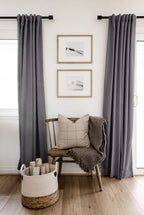 Faux Linen Total Blackout Curtains for Bedroom 84 Inches Long, Darkgray