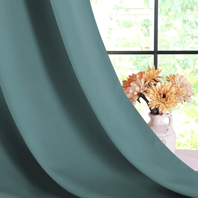 NICETOWN Farmhouse Blackout Curtains for RV Kitchen Basement Thermal Insulated Grommet Small Window Curtain for Bathroom Cabinet,42 Inch Wide by 36 Inches Long, 2 Panels, Greyish Blue