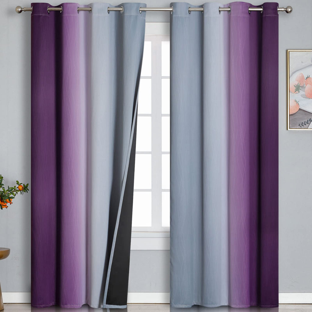 Purple and Grey Ombre Blackout Curtains for Bedroom 52Wx102L Inch 2 Panels