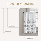 HOMEIDEAS Kitchen Curtains, Short Non-See-Through Privacy 30X36 Inch Length Tier Curtains, Grey and White Leaf Floral Printed Light Filtering Semi Sheer Small Window Drapes for Bathroom Cafe, 2 Panels