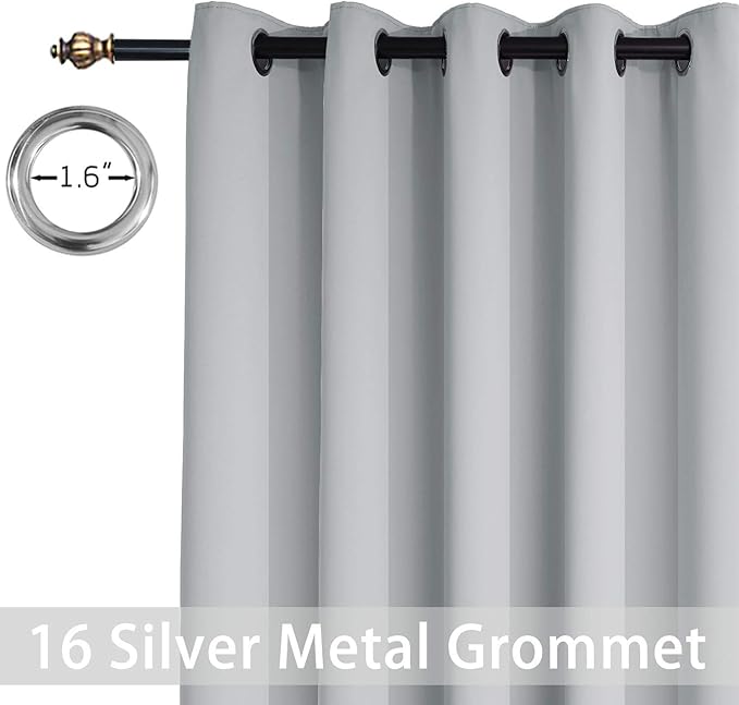 Yakamok Light Grey Room Darkening Curtains 96 inch Sliding Door Drapes