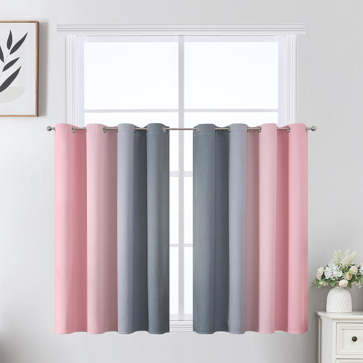Sage Green and Greyish White Ombre Blackout Curtains for Bedroom 36 Inch