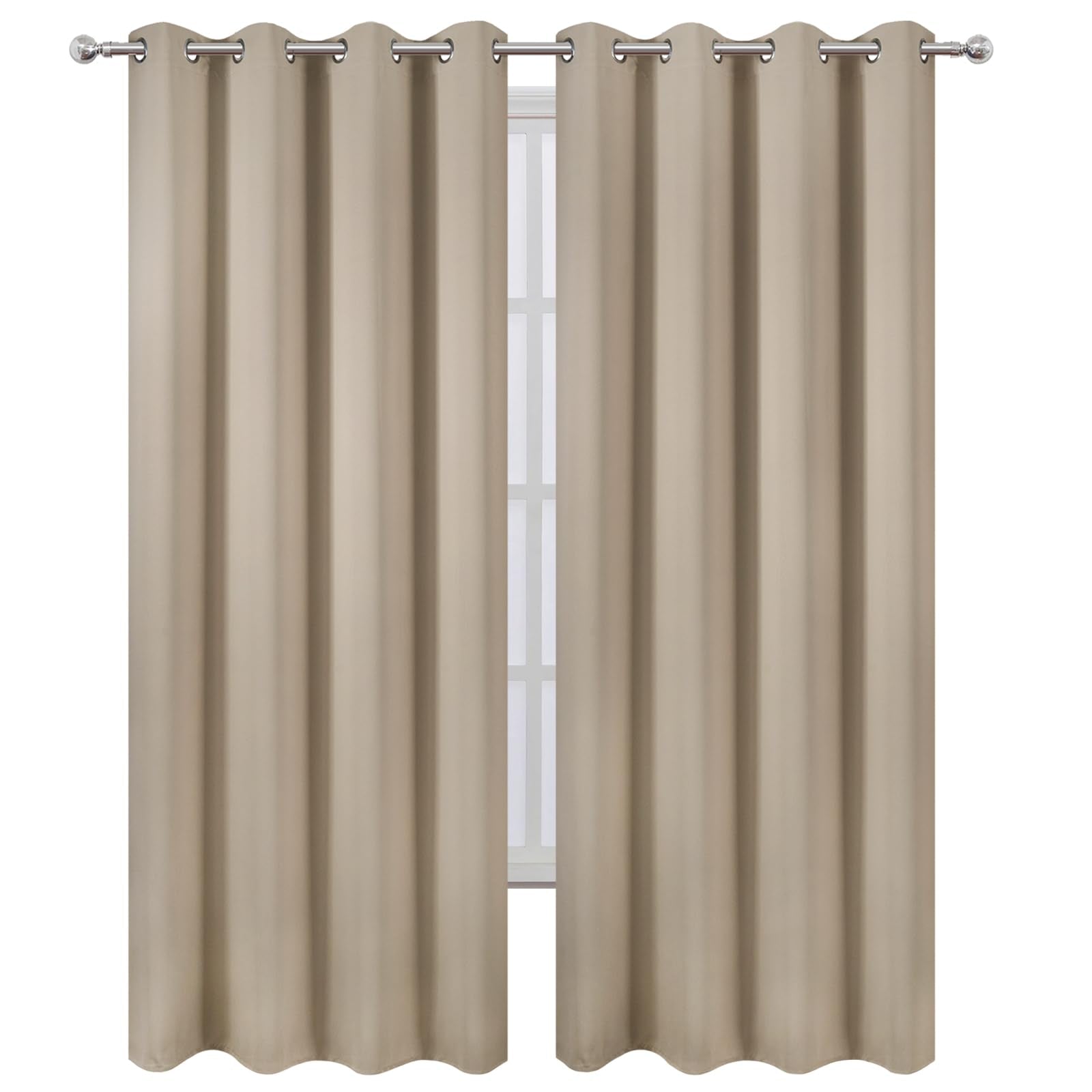 LEMOMO Blackout Curtains 52 x 84 inches Long Khaki Curtains Set of 2 Panels Thermal Insulated Room Darkening Curtains for Bedroom