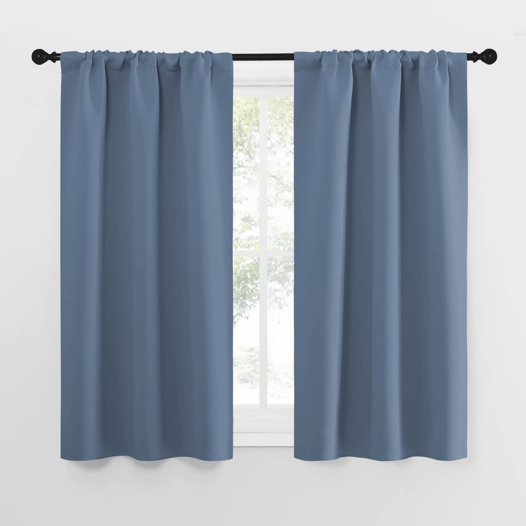 NICETOWN Kitchen Curtains, Short Blackout Curtains & Drapes, Small Window Rod Pocket Draperies for Bedroom (Stone Blue, 34 in x 54 in (W x L), Set of 2)