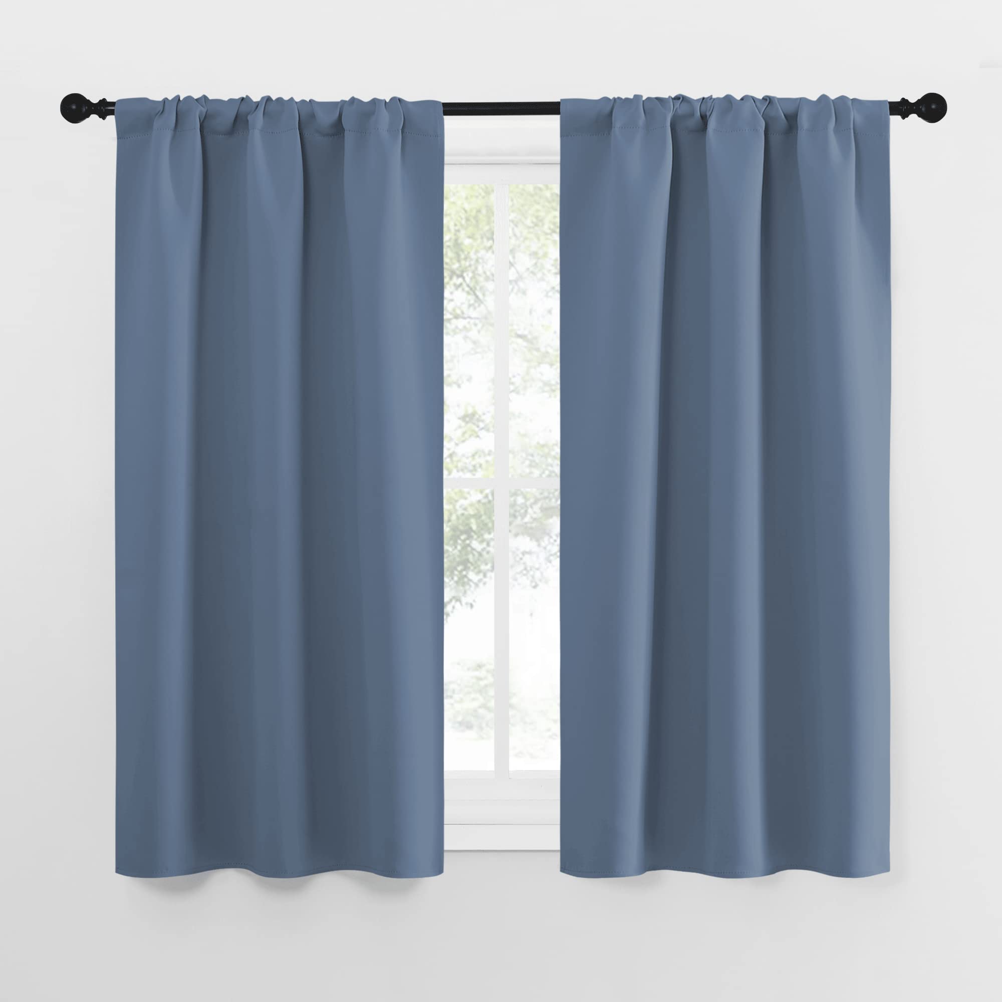NICETOWN Kitchen Curtains, Short Blackout Curtains & Drapes, Small Window Rod Pocket Draperies for Bedroom (Stone Blue, 34 in x 54 in (W x L), Set of 2)