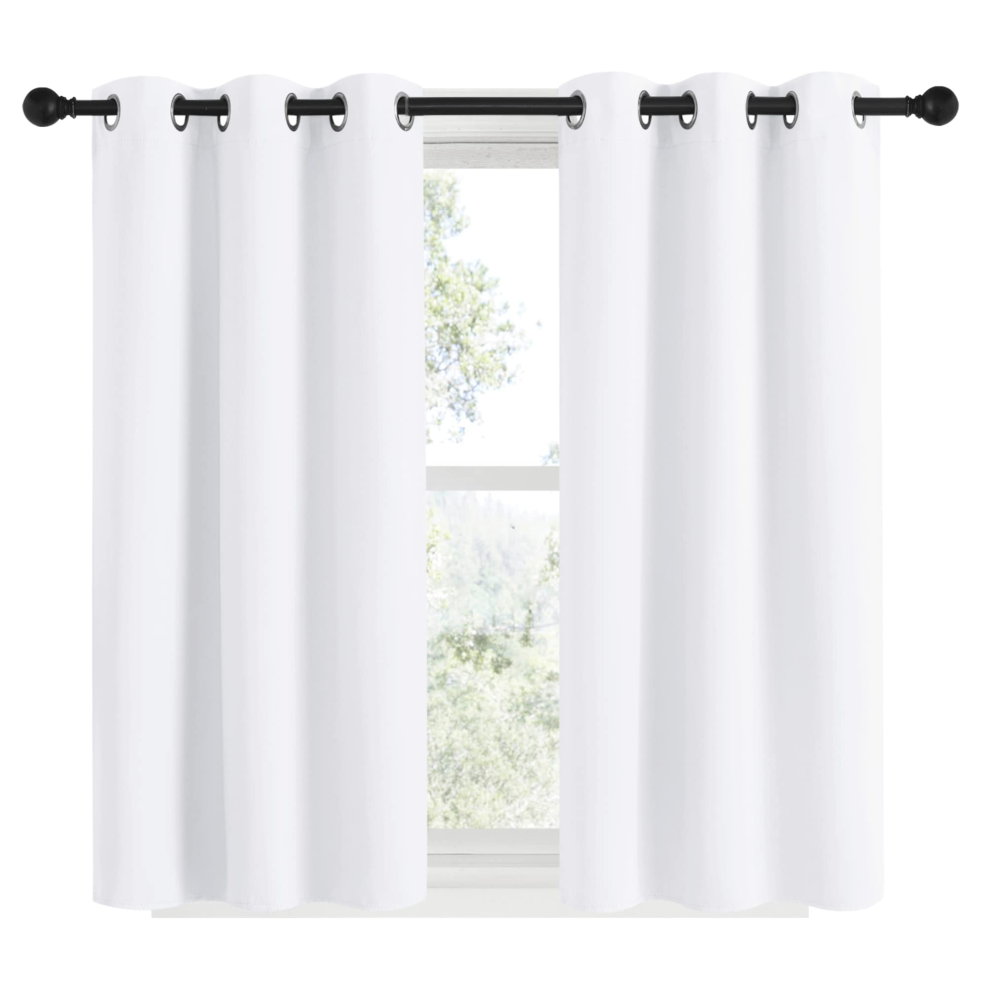NICETOWN Draperies Curtains Panels, Blocking Out 50% Sunlight Window Treatment Curtains, Grommet Top Small Window Drapes for Bedroom (2 Panels, 34 by 48, White)