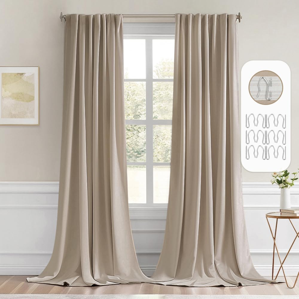 MIULEE Taupe Back Tab Blackout Curtains 52x96 Inch Long 2 Panels Set