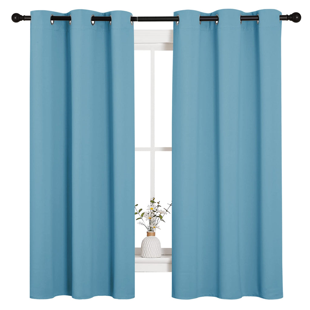 NICETOWN Window Treatment Thermal Insulated Solid Grommet Room Darkening Curtains/Drapes for Bedroom (Set of 2 Panels, 42 by 63 inches Long, Teal Blue=Light Blue)