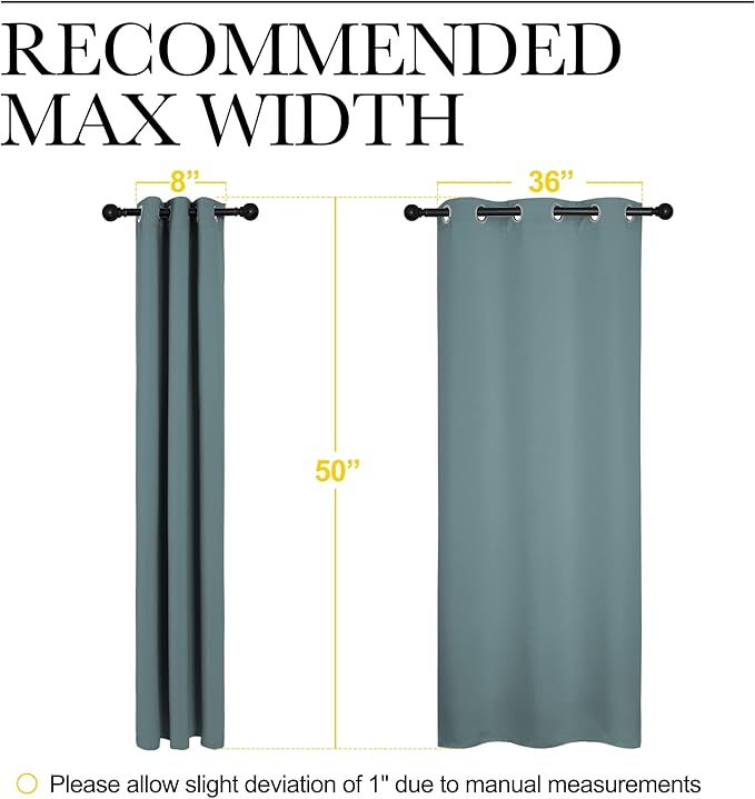 NICETOWN Modern Blackout Curtains Noise Reducing, Thermal Insulated and Privacy Room Darkening Drape Panels for Boy's Guest Room Door Small Short Window (Greyish Blue, 2 Panels, W42 x L50 -Inch)