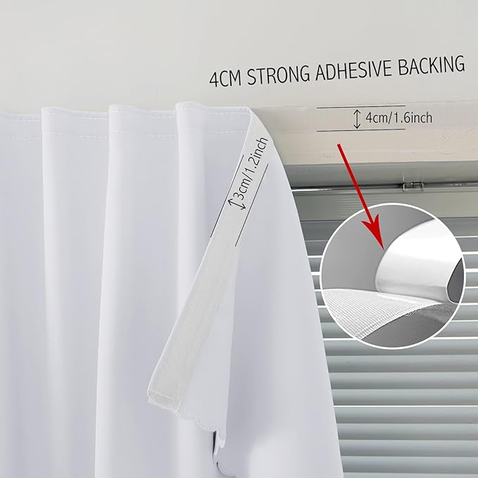Sovtfides self Adhesive Curtains Portable Blackout Curtain Simple and Easy to Install Bedroom Window Thermal Lnsulated Kitchen Room Darkening Black Small Drapes, 47" W X 59" L, White, 1 Panel