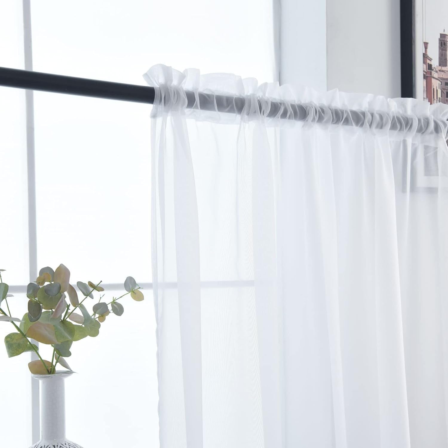 SpaceDresser Sheer White Curtains 4 Panels Rod Pocket Semi-Sheer Curtain 72 Inches Long Light Filtering Voile Window Drapes for Bedroom Living Room Kitchen, Each 52W x 72L