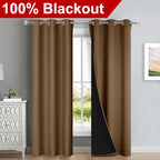 NICETOWN Full Shade Curtain Panels, 37" Wide x 80" Long, Gold Brown, Pair of Thermal Insulated & Energy Efficiency Blackout Drapes for Living Room, Lined Silky Performance Window Dressing