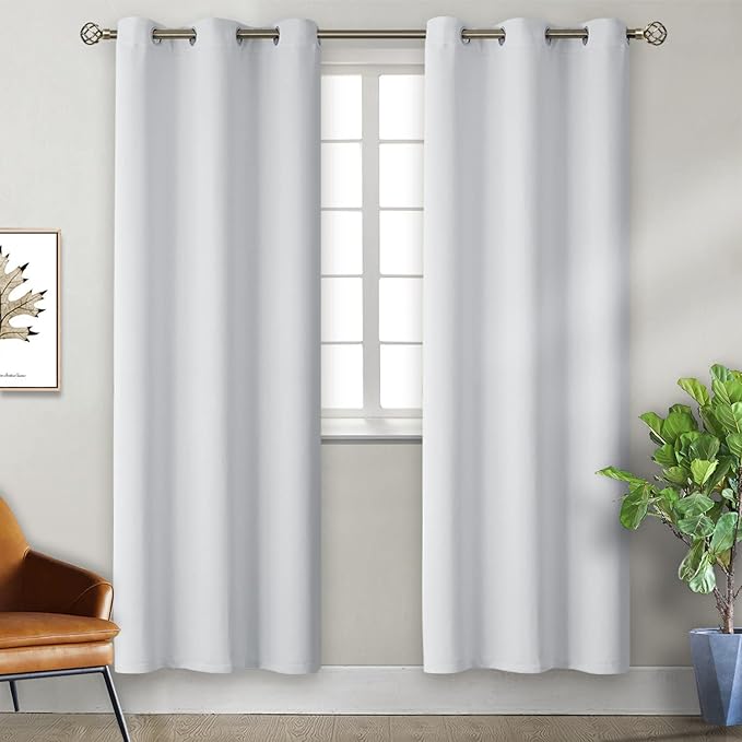 BGment Greyish White Room Darkening Curtains 84 Inch Long - 2 Panels