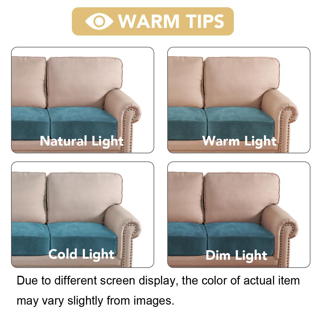 H.VERSAILTEX Velvet Stretch Couch Cushion Cover Plush Cushion Slipcover for Chair Loveseat Sofa Cushion Furniture Protector Seat Cushion Sofa Cover (2 Piece Large Sofa Cushion Covers, Peacock Blue)