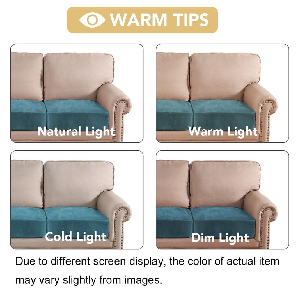 H.VERSAILTEX Velvet Stretch Couch Cushion Cover Plush Cushion Slipcover for Chair Loveseat Sofa Cushion Furniture Protector Seat Cushion Sofa Cover (3 Piece Sofa Cushion Covers, Peacock Blue)