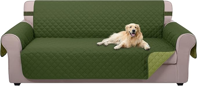 U-NICE HOME Large Sofa Cover Reversible Couch Cover for Dogs Pets with Elastic Straps Water Resistant Furniture Protector for 4 Cushion Couch (Oversized Sofa, Huntergreen/Sage)