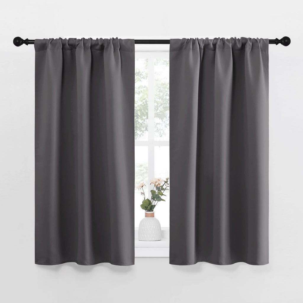 NICETOWN Grey Window Curtains for Bedroom - Home Decoration Thermal Insulated Rod Pocket Blackout Blinds & Drapes for Small Windows (Gray, 2 Panels, W34 x L40 -Inch)