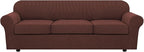 H.VERSAILTEX 4 Piece Stretch Sofa Covers for 3 Cushion Couch Covers for Living Room Furniture Slipcovers (Base Cover Plus 3 Seat Cushion Covers) Thicker Jacquard Fabric (Large Sofa, Burnt Brick)