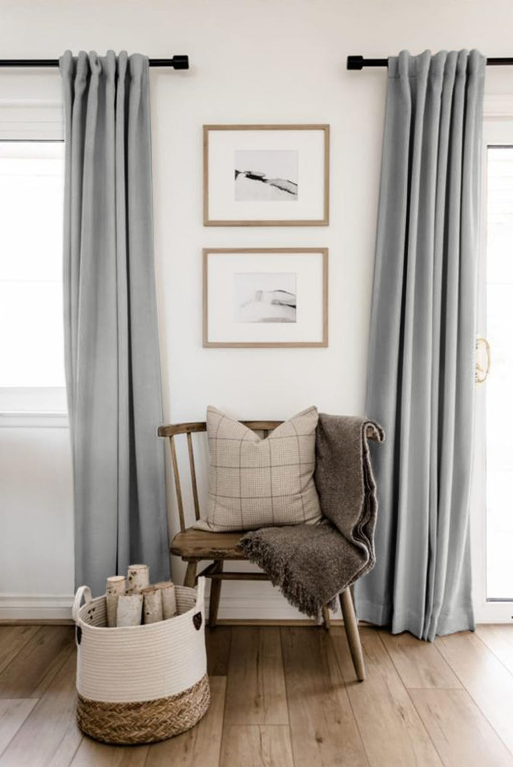 Linen Textured Total Blackout Curtains for Bedroom 84 Inches Long, Grey