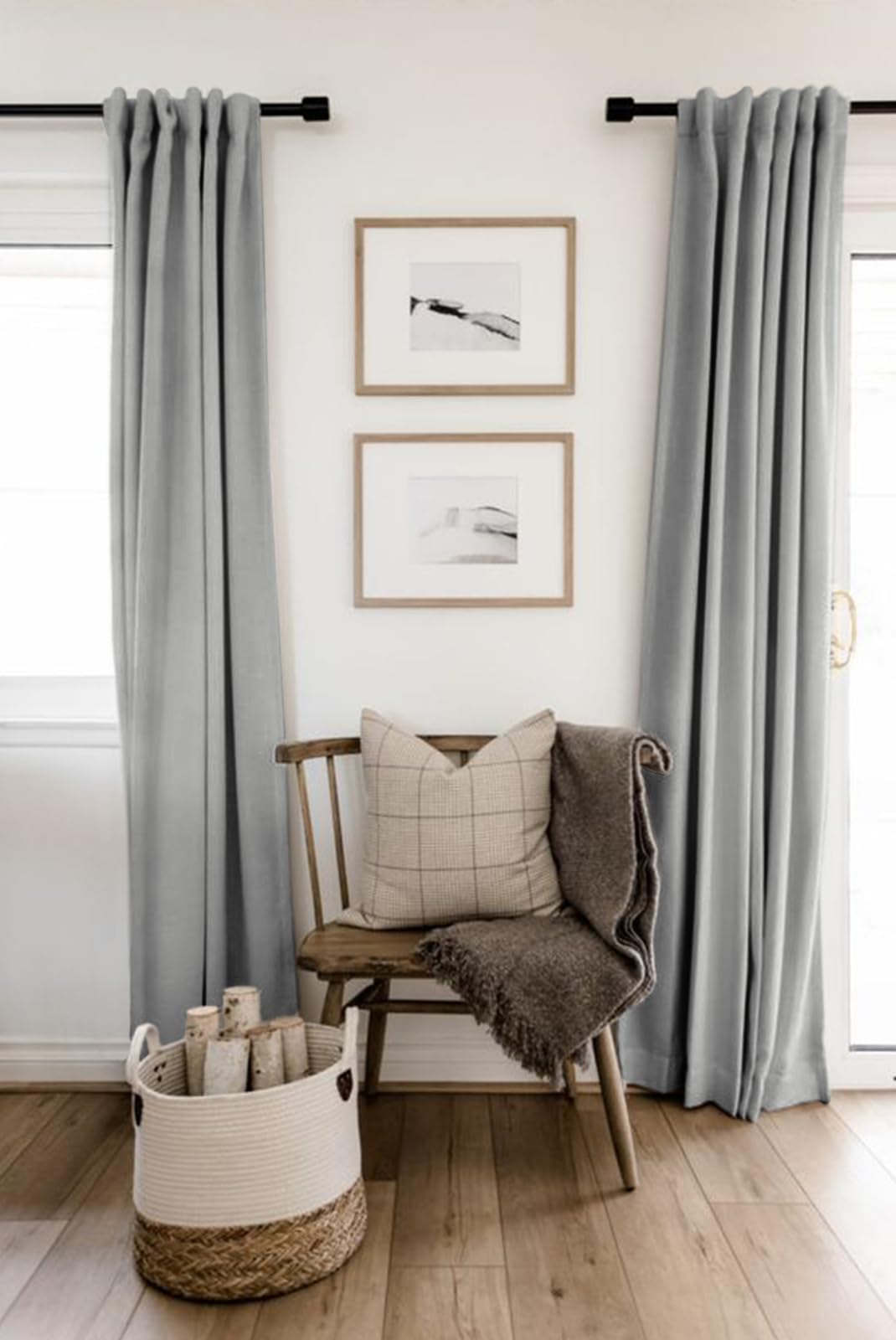 Linen Textured Total Blackout Curtains for Bedroom 84 Inches Long, Grey