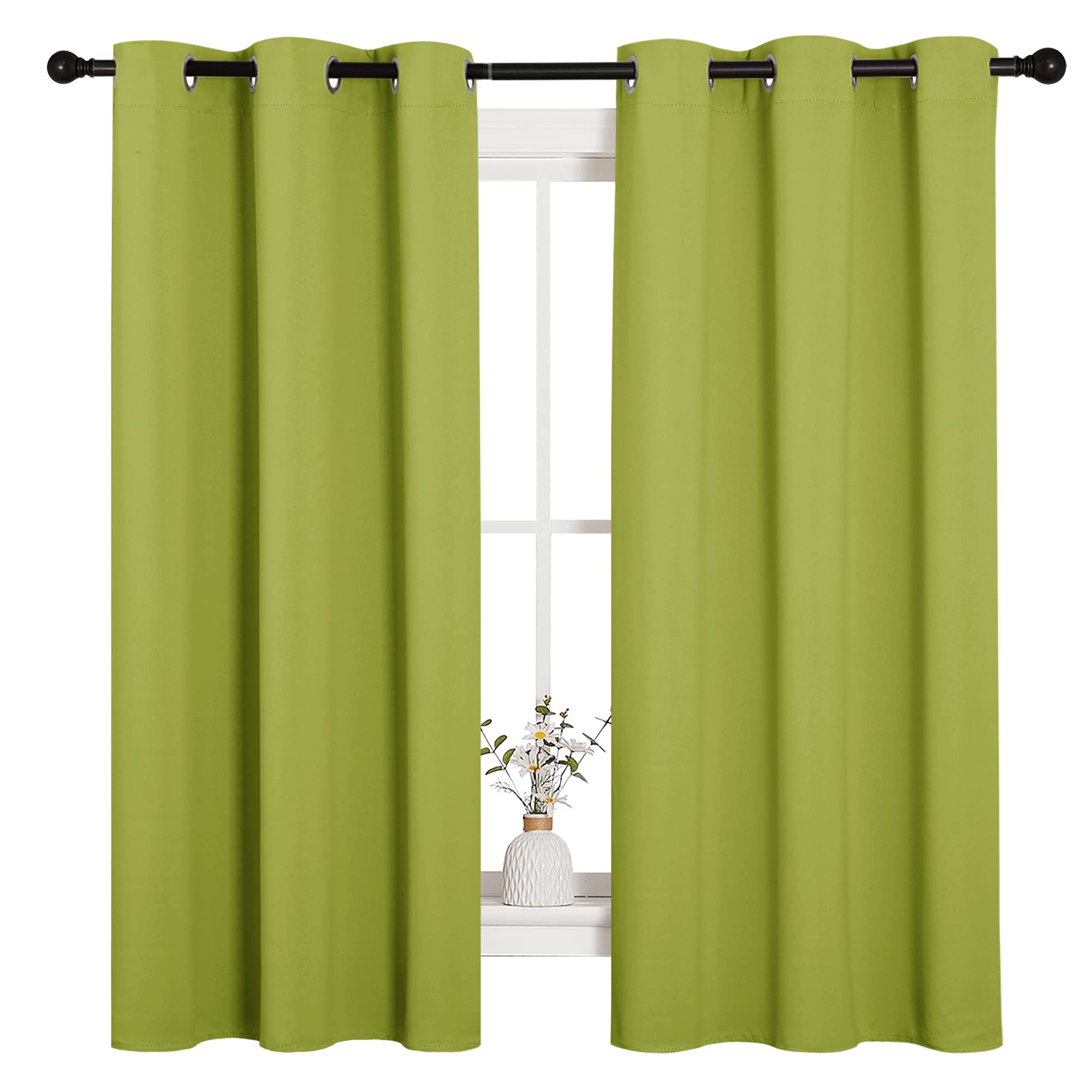 NICETOWN Thermal Insulated Solid Grommet Top Blackout Holiday Decorative Curtains/Drapes for Kid's Room (1 Pair, 42 x 63 inches in Fresh Green)