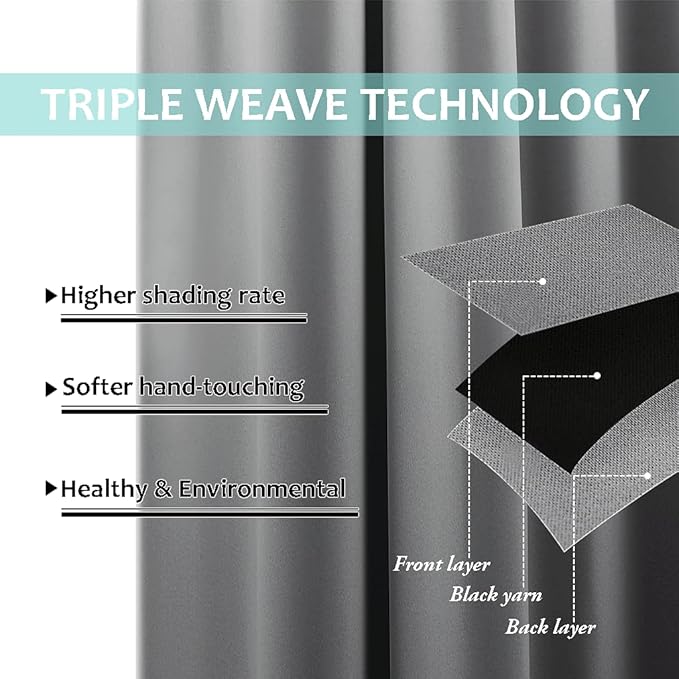 NICETOWN Total Shade Curtains and Draperies, Heavy-Duty Full Light Shading Drapes with Black Liner Backing for Villa/Hall/Dorm Window（Silver Grey, Package of 2 Panels, 70 inches Wide x 95 inches Long