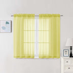 Chyhomenyc Sheer Curtains 54 Inch Long 2 Panels Set, Light Filtering Short Soft Airy Short Cafe Curtains, Modern Rod Pocket for Dinning Living Room Bedroom, Each 42Wx54L in, 2PCS, Lemon