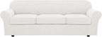 H.VERSAILTEX 4 Piece Stretch Sofa Covers for 3 Cushion Couch Furniture Slipcovers for Living Room (1 Base Cover Plus 3 Seat Cushion Covers) Jacquard Fabric Cover (XL Sofa, Porcelain White)