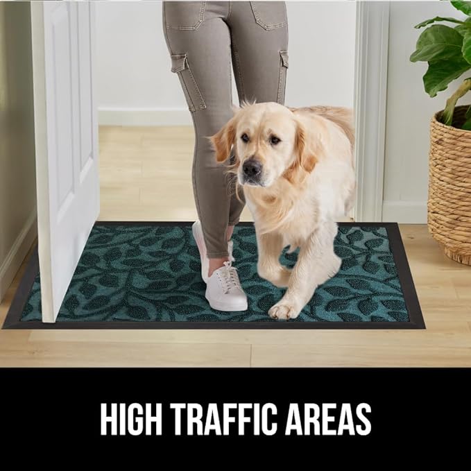 GORILLA GRIP 100% Waterproof All-Season WeatherMAX Doormat, US Designed Natural Rubber, Stain and Fade Resistant, Low Profile Indoor Outdoor Door Mats, Easy Clean Patio Mat, 29x17, Moss Vine Leaves
