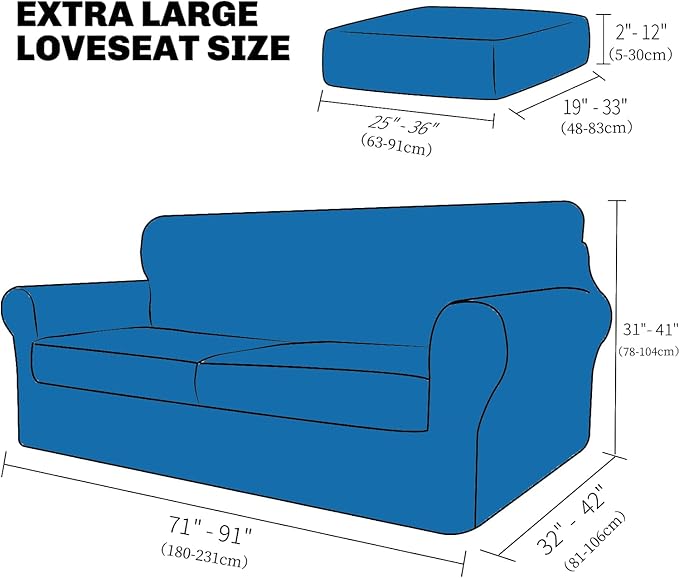 XINEAGE New 3 Pieces Couch Covers for 2 Extra Large Cushion Sofa Super Stretch Sofa Cover for 2 Large Seat Universal Loveseat Slip Cover for Living Room (Blackish Green), 71"-91"(2 Cushions)