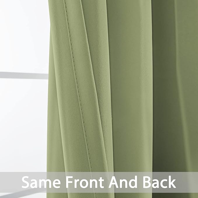 Yakamok Blackout Curtains Room Darkening Thermal Insulated with Grommet Window Curtain for Bedroom, 38Wx72L inch, Sage Green, 2 Panels