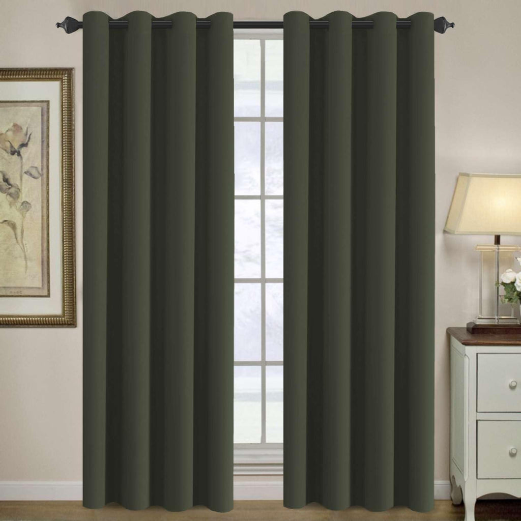 H.VERSAILTEX Blackout Curtain for Living Room Thermal Insulated Window Treatment Curtain Extra Long 96 inch Length Energy Saving Solid Grommet Top Blackout Drape, One Panel, Olive, 52" W x 96" L