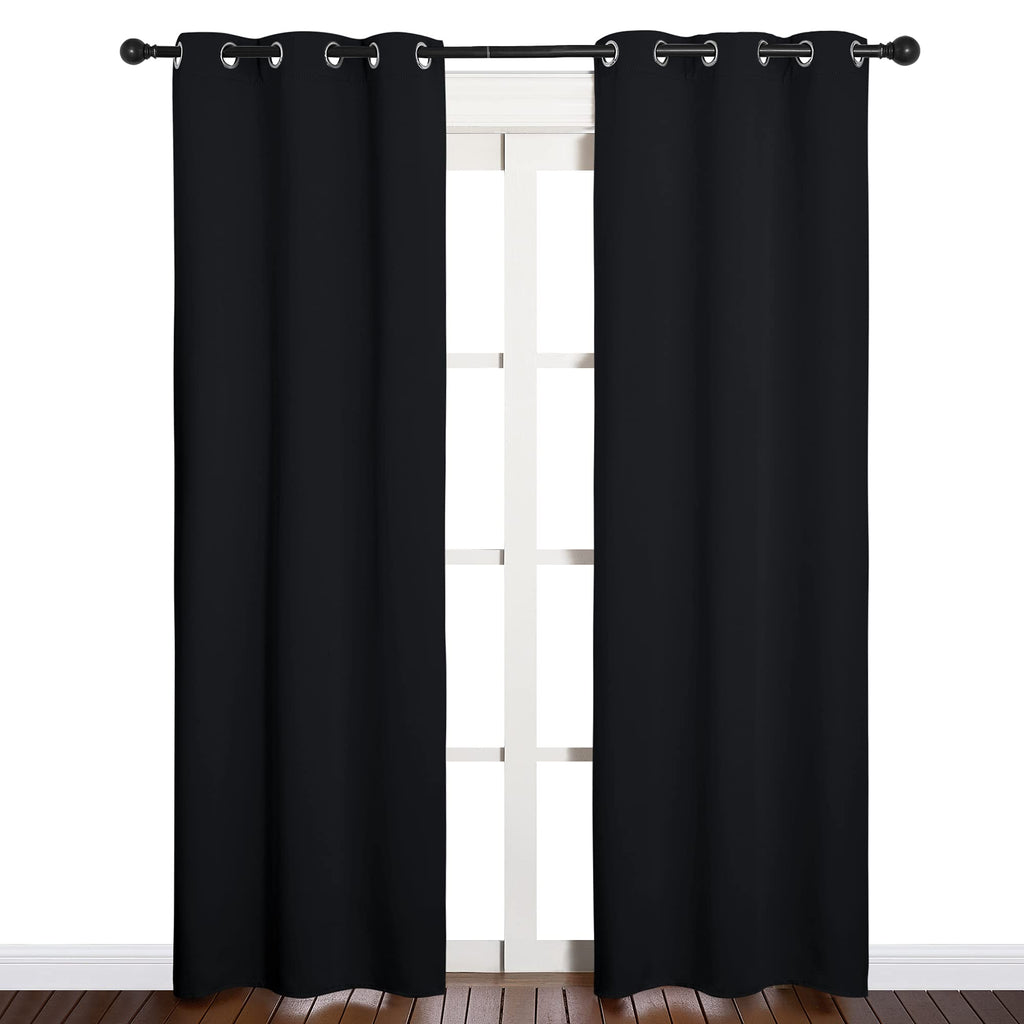 NICETOWN Blackout Draperies Window Curtain Panels, Autumn/Winter Thermal Insulated Solid Grommet Blackout Curtains/Drapes for Cafe (Set of 2, 34 inches by 84 inches, Black)