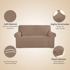 Easy-Going Stretch 4 Seater Sofa Slipcover 1-Piece Sofa Cover Furniture Protector Couch Soft with Elastic Bottom for Kids, Polyester Spandex Jacquard Fabric Small Checks Camel