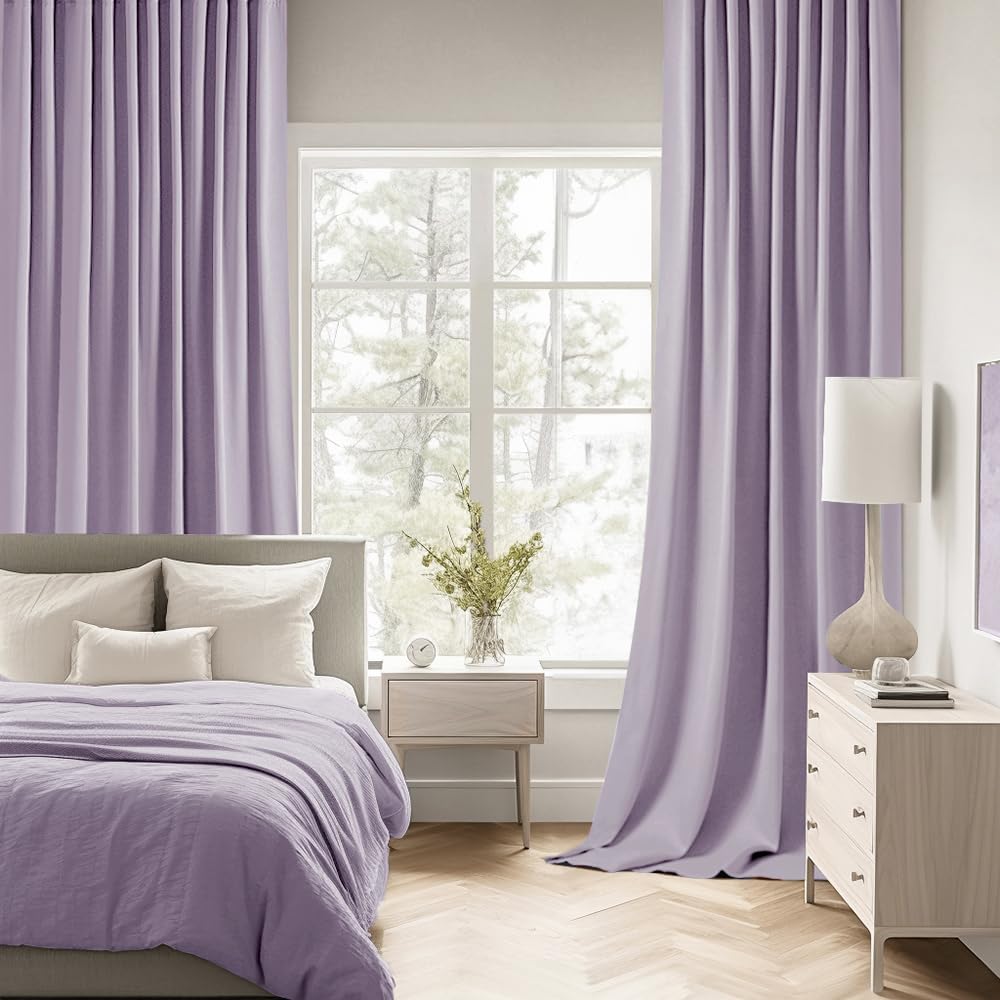 MIULEE Lilac Back Tab Blackout Curtains 52x96 Inch Long 2 Panels Set