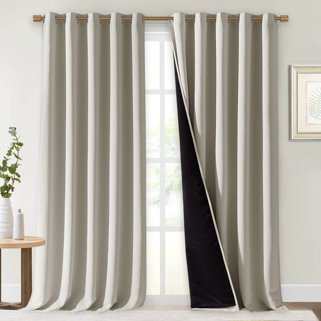 NICETOWN Natural 100% Blackout Curtains for Windows, Super Heavy-Duty Black Lined Total Darkness Drapes for Bedroom, Privacy Assured Window Treatment for Patio (Pack of 2, 70 inches W x 108 inches L)