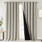 NICETOWN Natural 100% Blackout Curtains for Windows, Super Heavy-Duty Black Lined Total Darkness Drapes for Bedroom, Privacy Assured Window Treatment for Patio (Pack of 2, 70 inches W x 108 inches L)