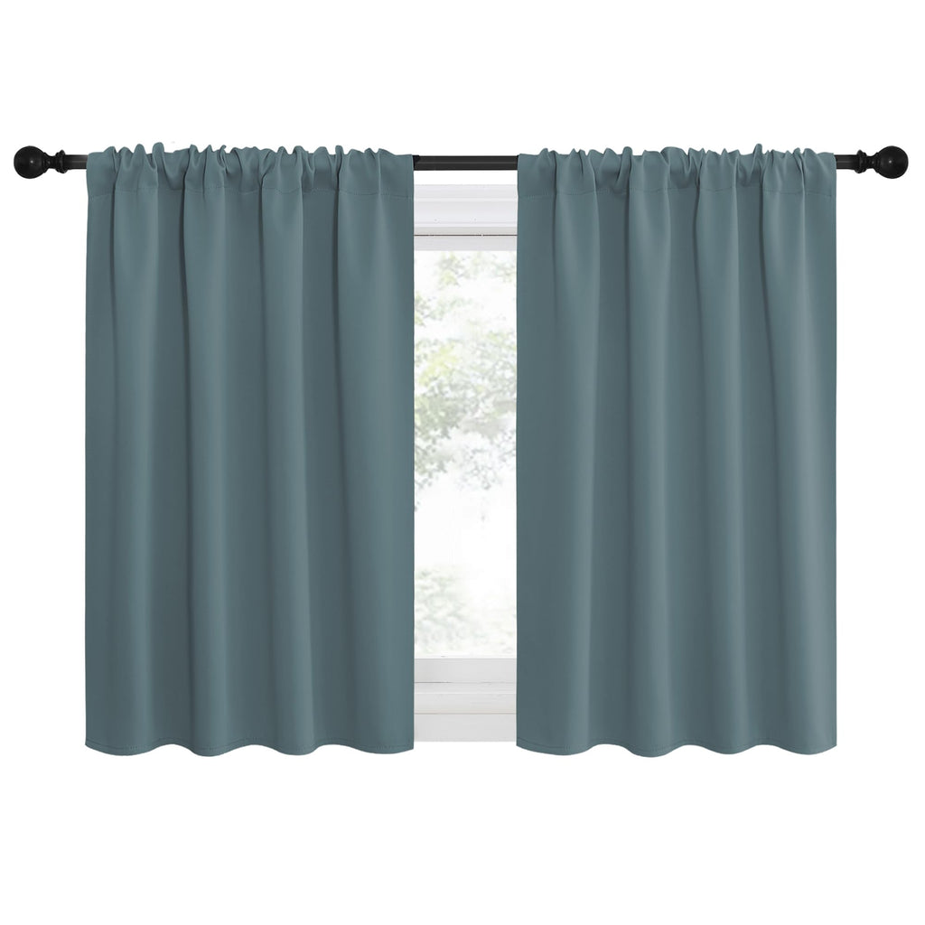 NICETOWN 2 Panels Blackout Curtains, Rod Pocket Thermal Insulated Drapes for Kitchen, Heavy Duty Small Window Treatment for Dorm Room, Studio Apartment, Basement (Stormy Blue, W42 x L30)