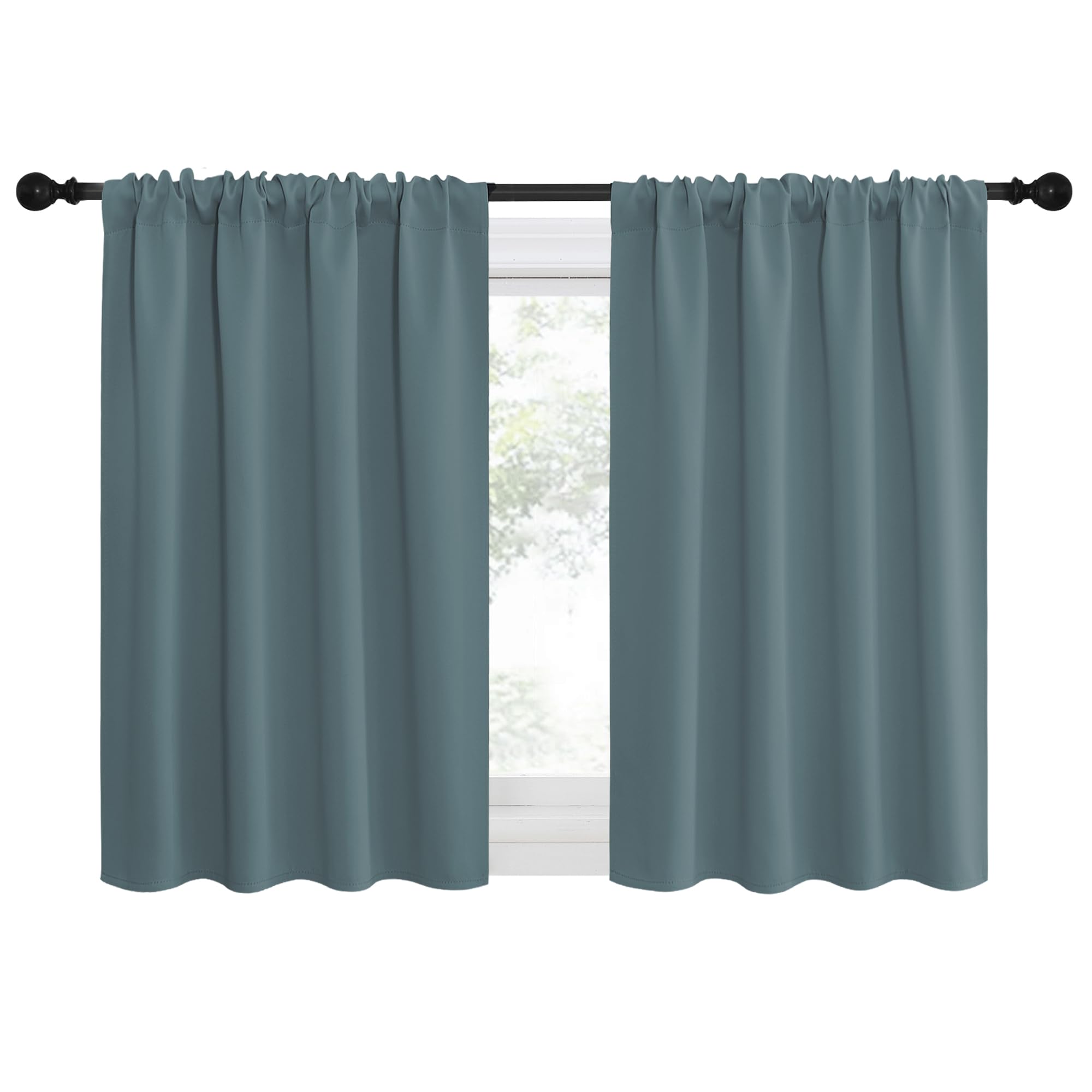 NICETOWN 2 Panels Blackout Curtains, Rod Pocket Thermal Insulated Drapes for Kitchen, Heavy Duty Small Window Treatment for Dorm Room, Studio Apartment, Basement (Stormy Blue, W42 x L30)