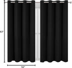 LEMOMO Black Blackout Curtains 52 x 63 Inch Length/Set of 2 Curtain Panels/Thermal Insulated Room Darkening Curtains for Bedroom and Living Room