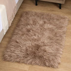 Goolela Fluffy Faux Fur Rug for Bedroom Light Brown Beige 2x3 Furry Fuzzy Sheepskin Rug Small Shaggy Area Rug for Office Playroom Decor Washable Rectangle