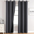 ChrisDowa 100% Blackout Curtains 84 inch Long for Bedroom with Black Liner, 2 Thick Layers Total Blackout Thermal Insulated Grommet Window Curtains 2 Panels Set (Dark Grey, 38 x 84 Inch)
