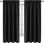 DWCN Blackout Curtains Room Darkening Thermal Insulated Bedroom Curtains Window Curtain Panels, 52 x 63 inches Long, Set of 2 Black Rod Pocket Drapes