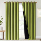 NICETOWN 100% Blackout Window Curtain Panels, Fresh Green, 2 PCs, 62" Wide Each Panel, Cold and Full Light Blocking Drapes with Black Liner for Nursery, 84 inches Drop Thermal Insulated Draperies